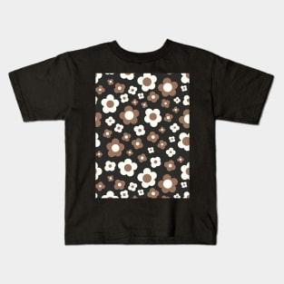 black and brown groovy retro y2k 2000s big pastel flower power 1960s 60s 70s danish aesthetics coconut girl ditsy daisies Kids T-Shirt